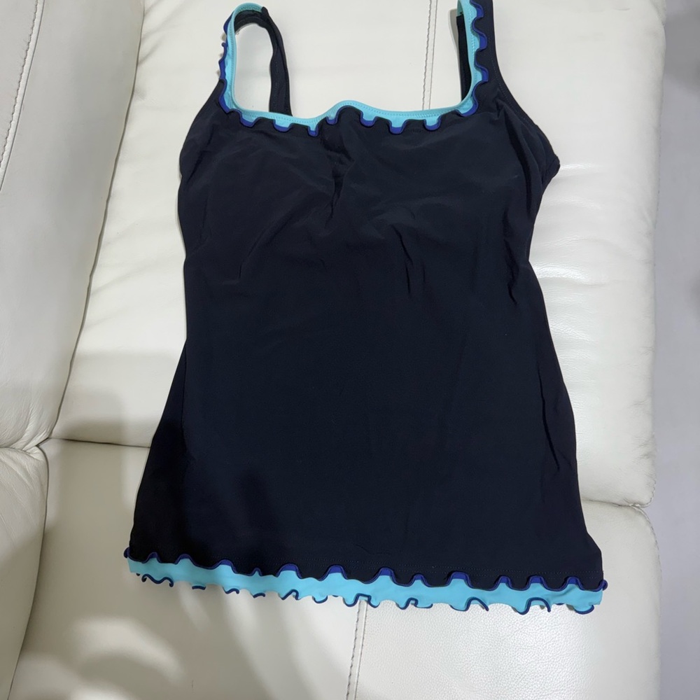 Profile By Gottex Black Tankini Top with Blue Trim